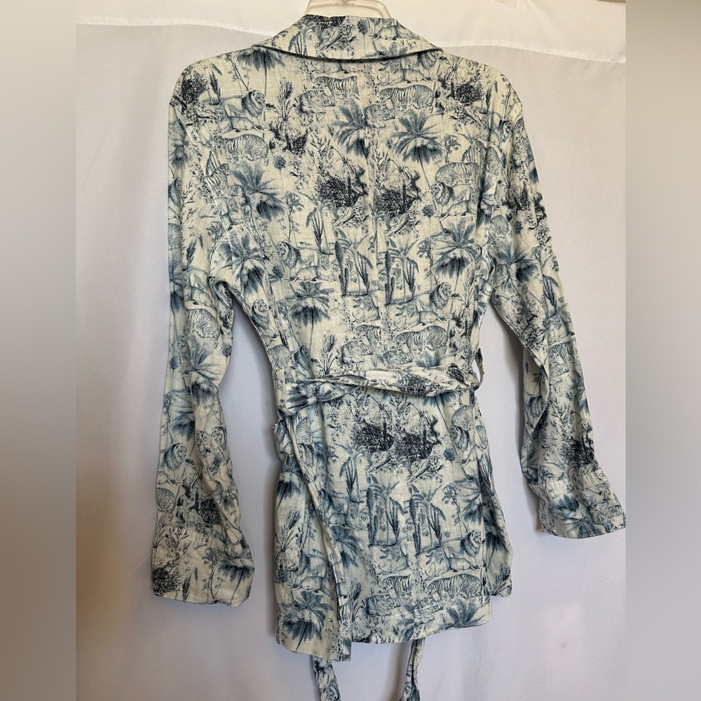 Rachel Zoe 100% Linen Blue Toile Safari Animal Print Belted Safari Jacket Small - Picture 4 of 7